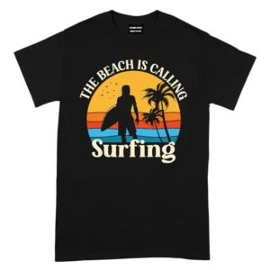 The Beach Is Calling Surfing TShirt - Black