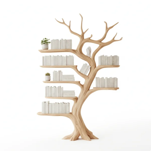 Carved Tree Branch Bookshelf, Handmade Shelf, Rustic Decor
