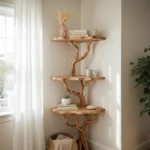 Corner Tree Floating Bookshelf - Handcrafted Driftwood & Solid Wood Shelf