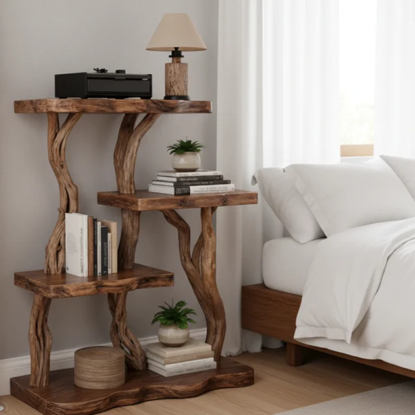 Handcrafted Driftwood Bookcase Nightstand - Rustic Tree Branch