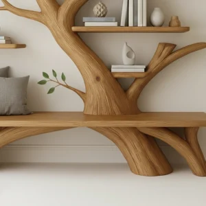 Handcrafted Tree Bookshelf & Bench Set2