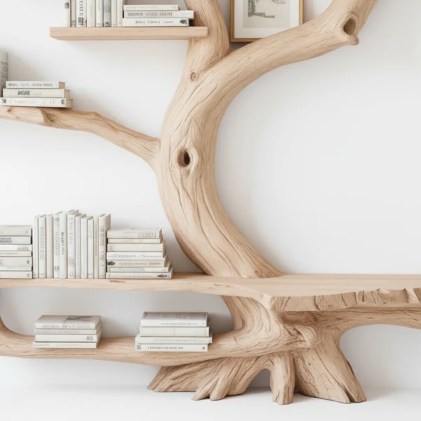 Handcrafted Tree Bookshelf with Integrated Reading Chair
