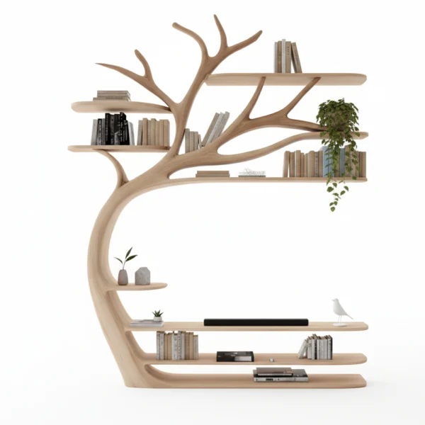 Handcrafted Tree TV Stand and Bookshelf