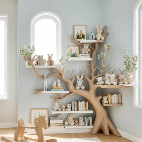Handmade Tree Bookshelf - Natural Wood Kids Bedroom Decor