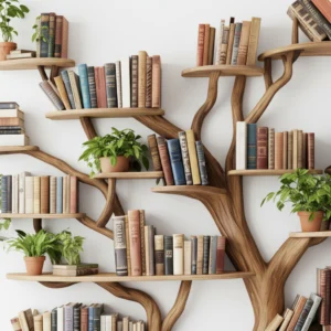 Tree Shaped Bookshelf Handmade from Natural Wood Unique Furniture for Home and Office Decor2